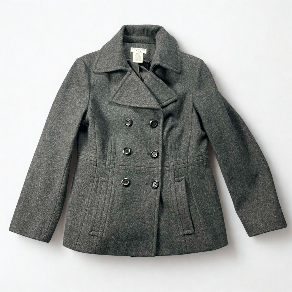 Covington Coat Women Medium 10-12 Wool Blend Double Breasted Peacoat Gray